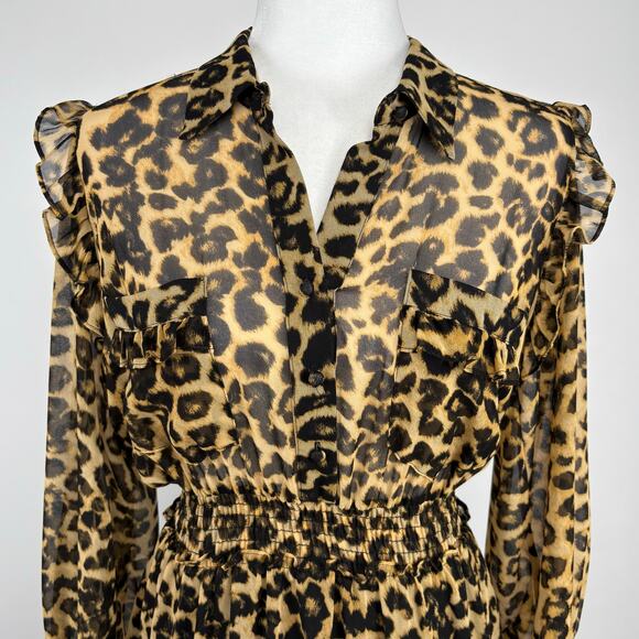 Misa Los Angeles Leopard Print Midi Dress Size Small Boho Statement Flowy Sheer - Picture 3 of 16